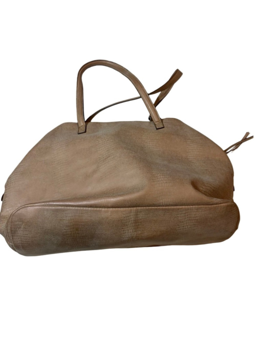 Free People Sid Slouchy Tote Bag Vegan Leather Reptile Embossed Nude Beige